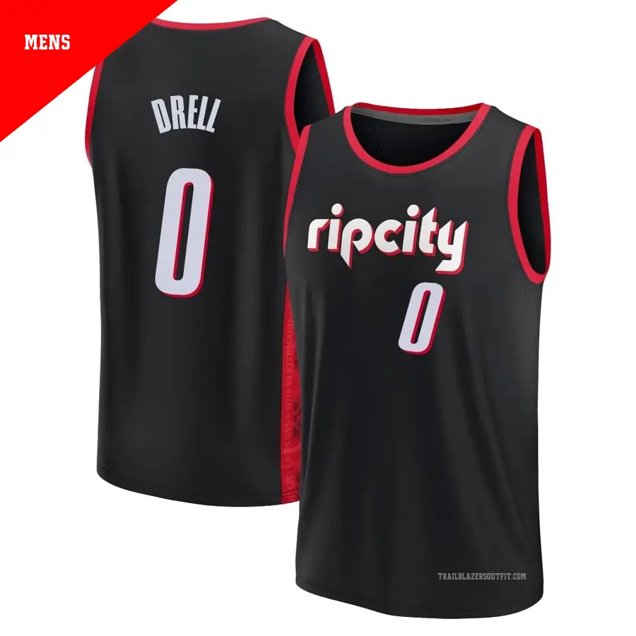 ＃0 Men's Henri Drell Portland Trail Blazers 2021/22 Fast Break Black Replica City Edition Jersey