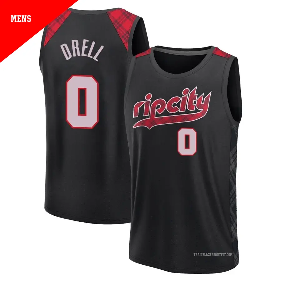 ＃0 Men's Henri Drell Portland Trail Blazers 2023/24 Fast Break Black City Edition Jersey