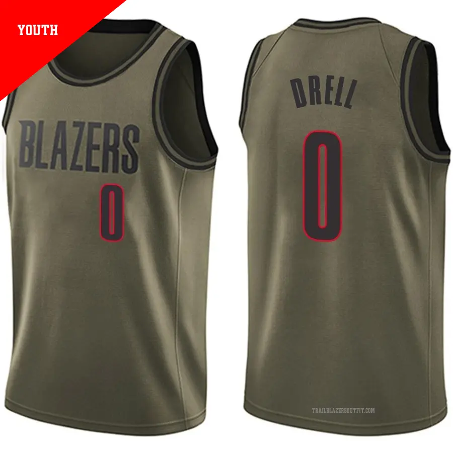 ＃0 Youth Henri Drell Portland Trail Blazers Green Swingman Salute to Service Jersey