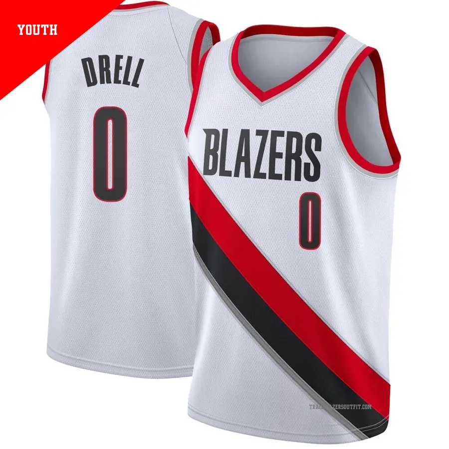 ＃0 Youth Henri Drell Portland Trail Blazers White Swingman JerseyAssociation Edition